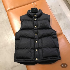 셀린느 퀄티드 블루종 재킷 모노그램 나일론 패딩 조끼