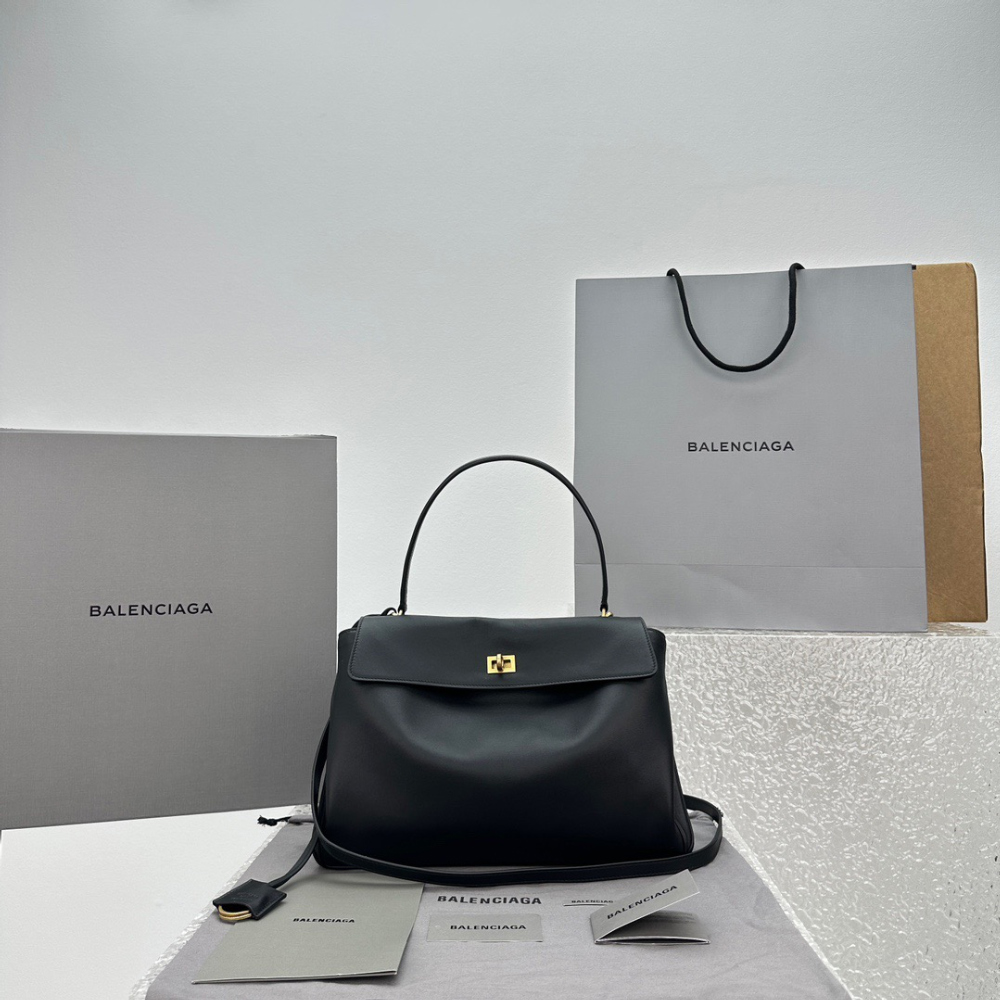 발렌시아가 여성 로데오 미듐 핸드백 금장 블랙