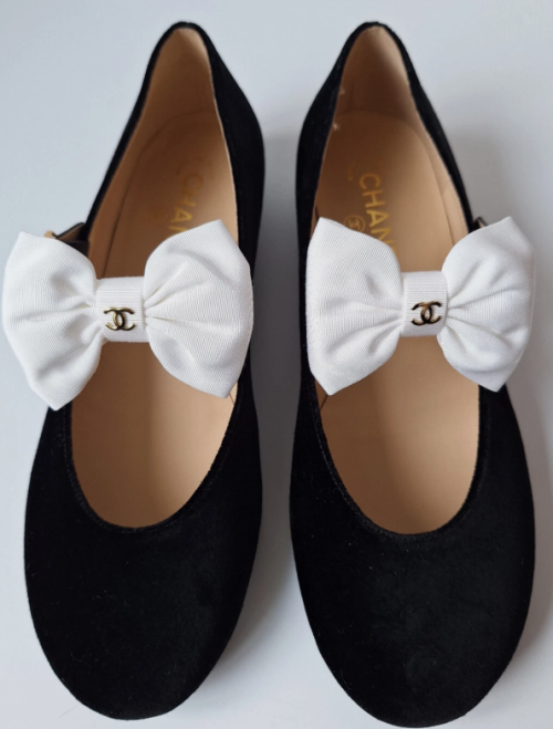 샤넬 메리 제인 블랙 벨벳 발레 플랫 슈즈