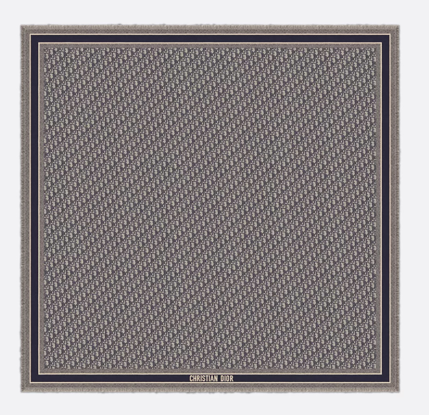 디올 네이비 블루 울 실크 코튼 스카프 143*143