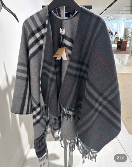 버버리 콘트라스트 체크 울 캐시미어 케이프 판초