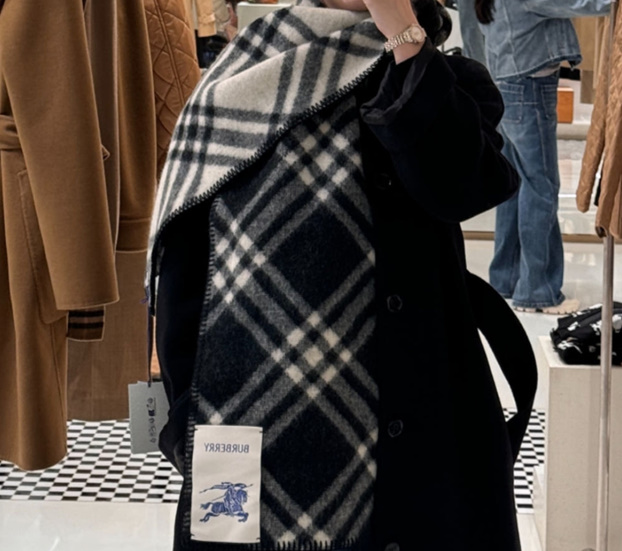 버버리 체크 울 스카프 블랙
