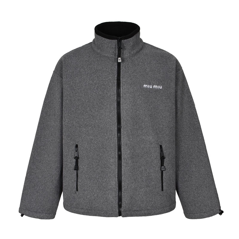 미우미우 24FW 플리스 집업 자켓 그레이