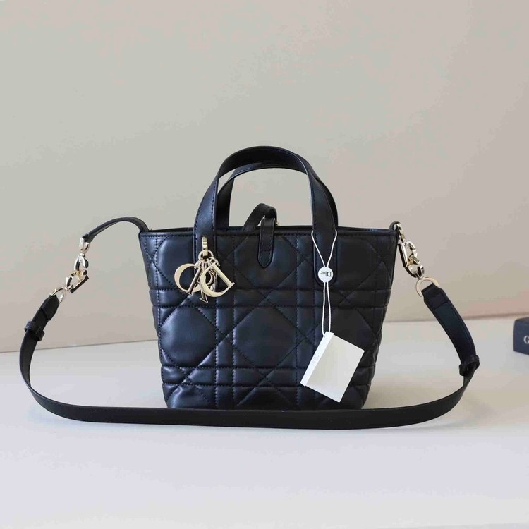 디올 스몰 뚜주흐 버티컬 토트백 매크로까나쥬 카프스킨 블랙