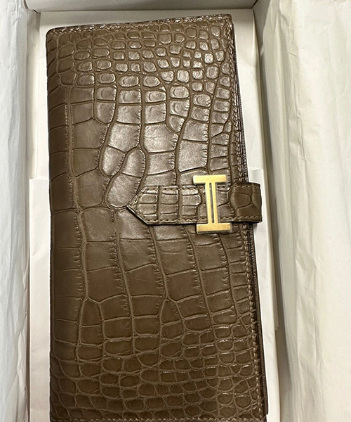 에르메스 베안 장지갑 매트 크로커 (그리스 엘리펀트&금장)