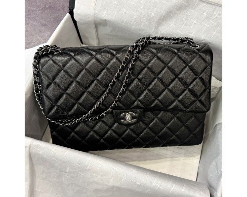 샤넬 클래식 트래블백 그레인드 카프스킨 은장 블랙