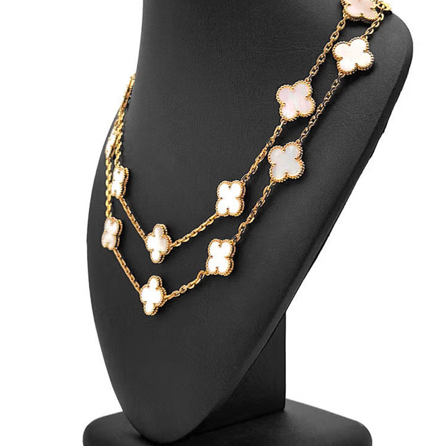 반클리프 알함브라 20 모티브 롱 목걸이 로즈골드 앤 화이트