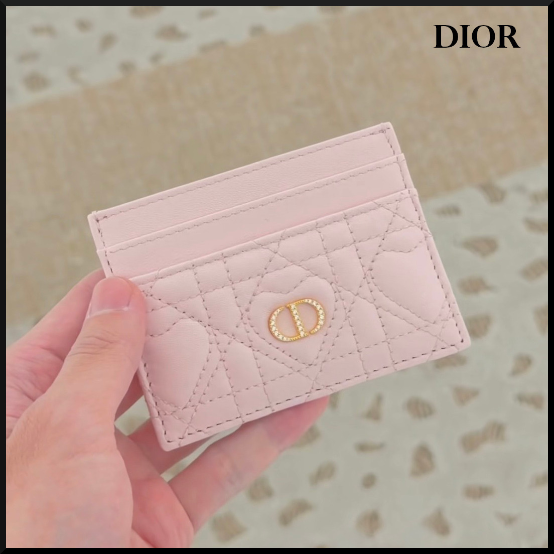 디올 카로 프리지아 카드 지갑 파우더 핑크