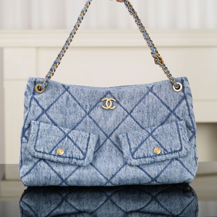 [정품최상급] 샤넬25K 투포켓 데님 체인 숄더백 38
