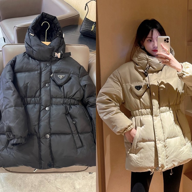 프라다 후드 미디 패딩