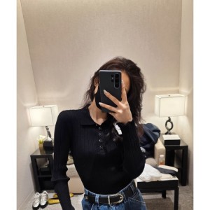 샤넬 버튼 골지 니트