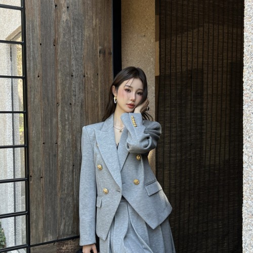 발망 버튼 자켓 플리츠 스커트 셋업 세트