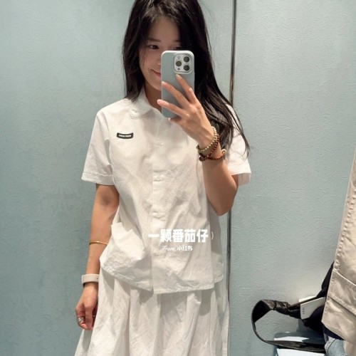 [고퀄]미우미우 반팔 블라우스 플리츠 미디 스커트 셋업
