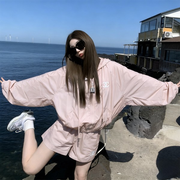 샤넬 빈티지라인 후드 집업 숏팬츠 셋업 세트